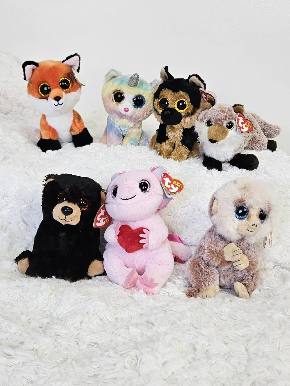 Ty Plush Assortment - Orange Fox, Pink Unicorn & Multicolor Friends Collectibles